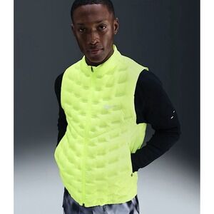 Nike Vest‎ Mens 2XL Volt Yellow Zip Running Therma Fit ADV AeroLoft Repel Down